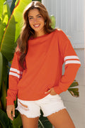 Orange Varsity Striped Detail Drop Shoulder Oversized Sweatshirt