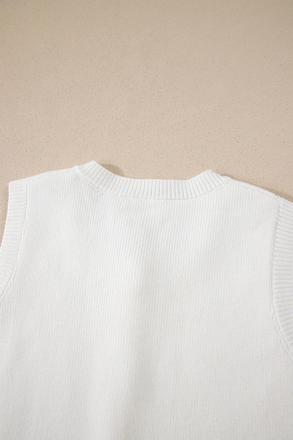 White Solid Color Sleeveless Knit Button Pocketed Sweater