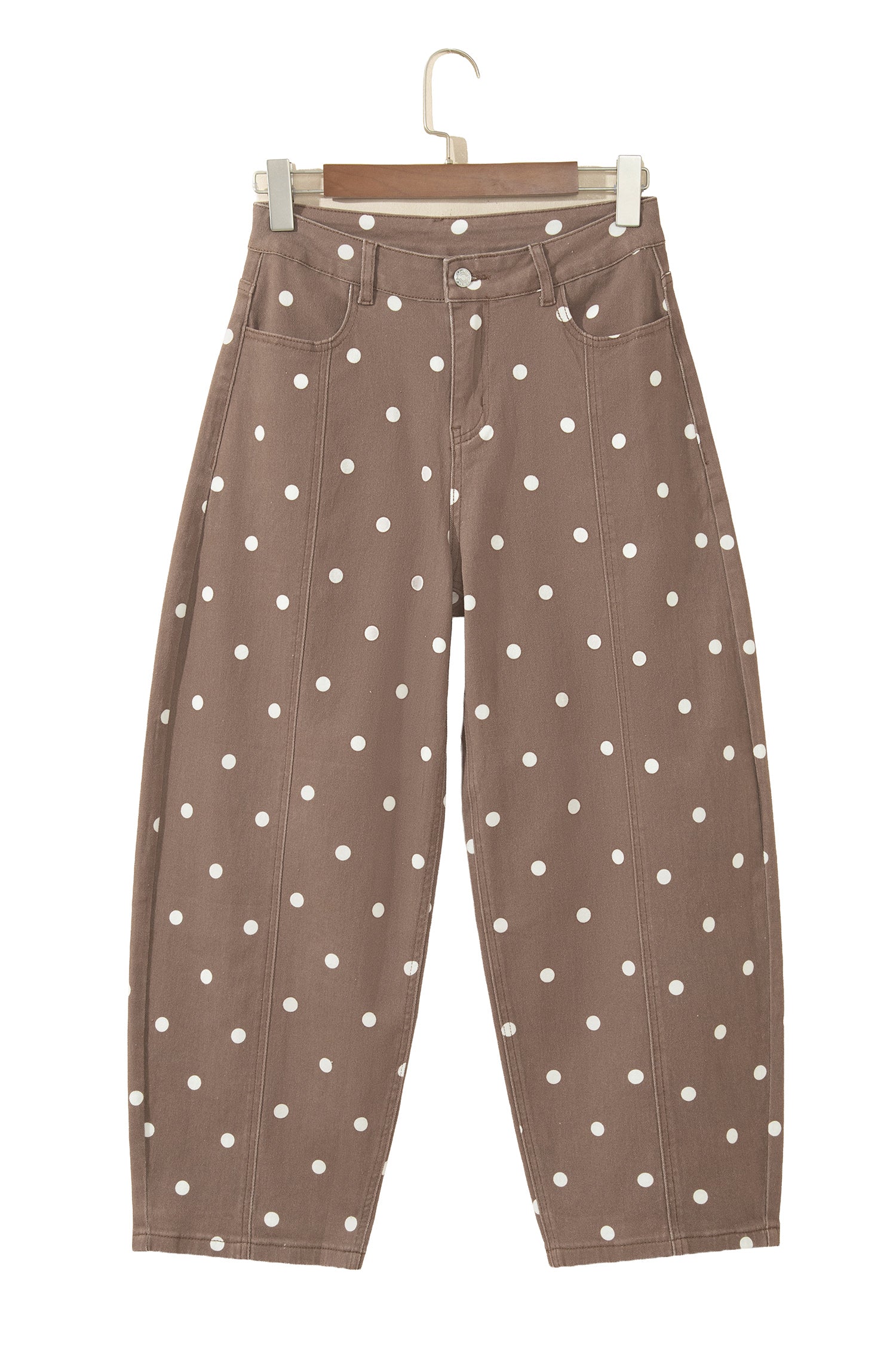 Brown Tailored Seam Polka Dot Print Barrel Casual Jeans