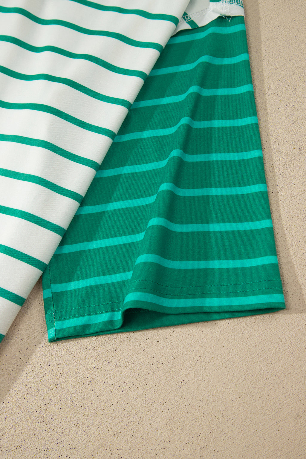 Green Stripe Colorblock 3/4 Sleeve Loose T Shirt