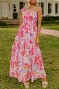 Blushing One-Shoulder Maxi Dress