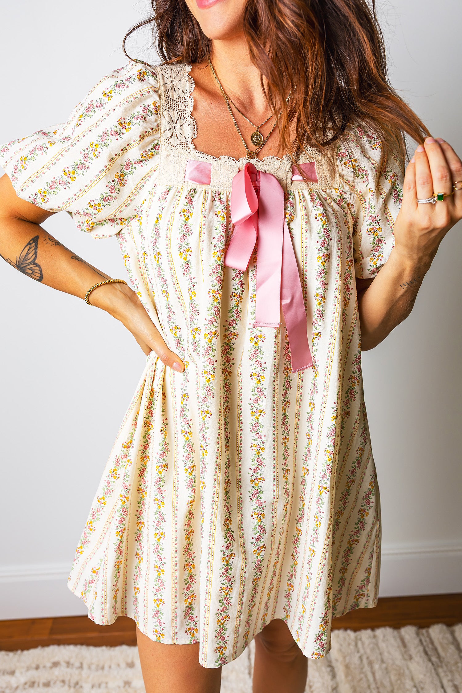 Floral Print Square Neck Mini Dress