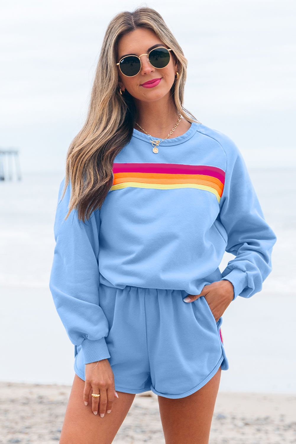 Accent Pullover and Shorts 2pcs Casual Set