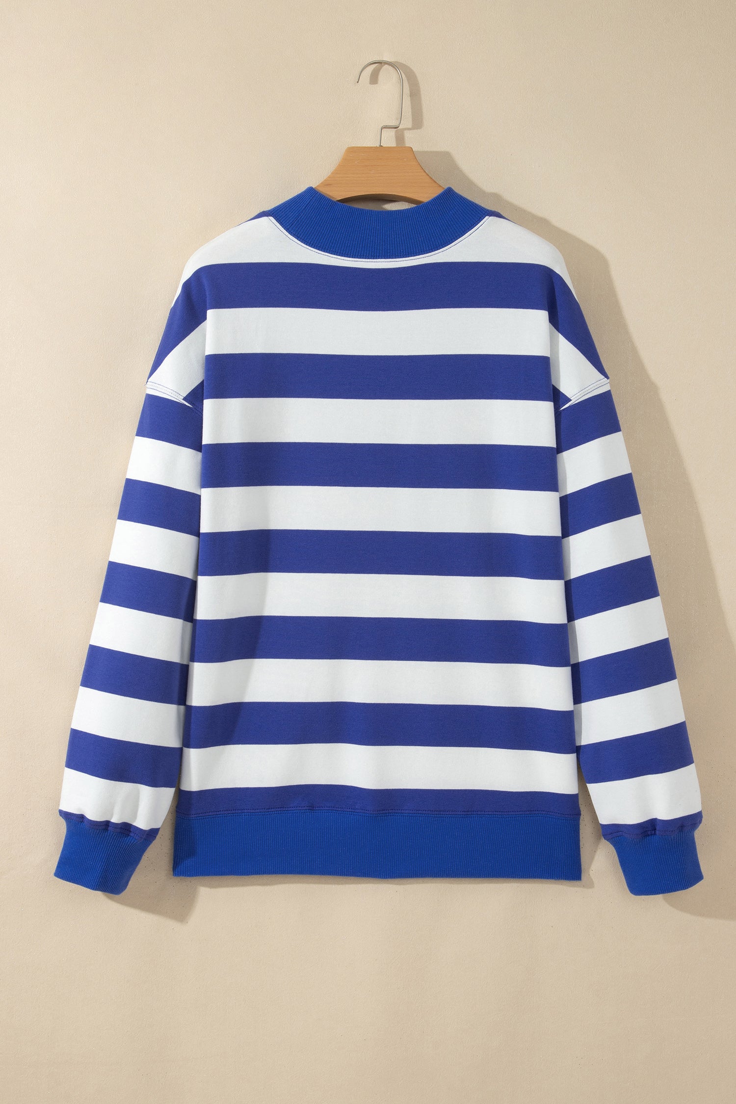 Blue Stripe Colorblock Mock Neck Relaxed Sweatshirt