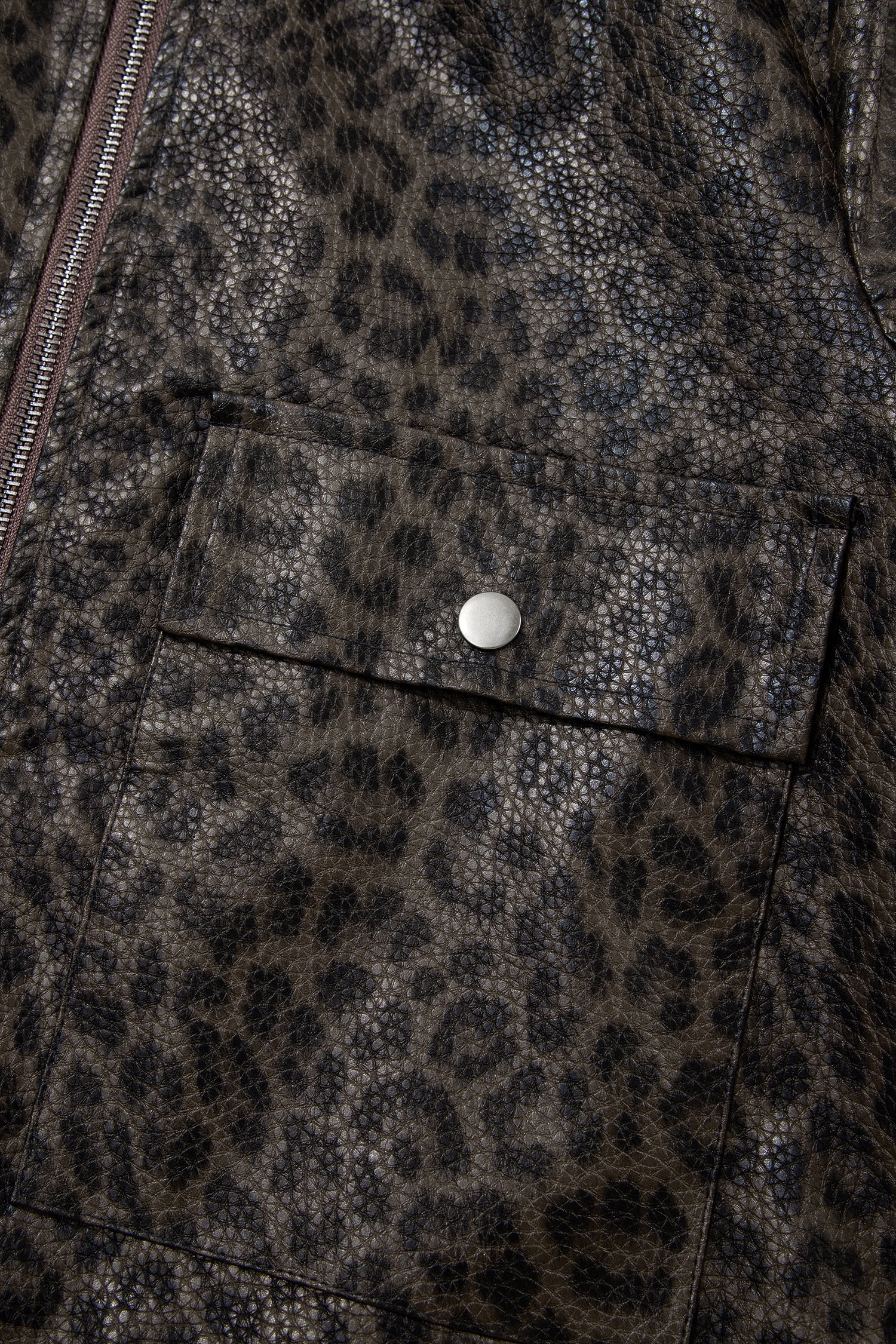 Multicolour Leopard Print Colorblock Collar Metal Placket Jacket