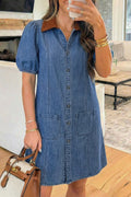 Denim Short Puff Sleeve Mini Dress