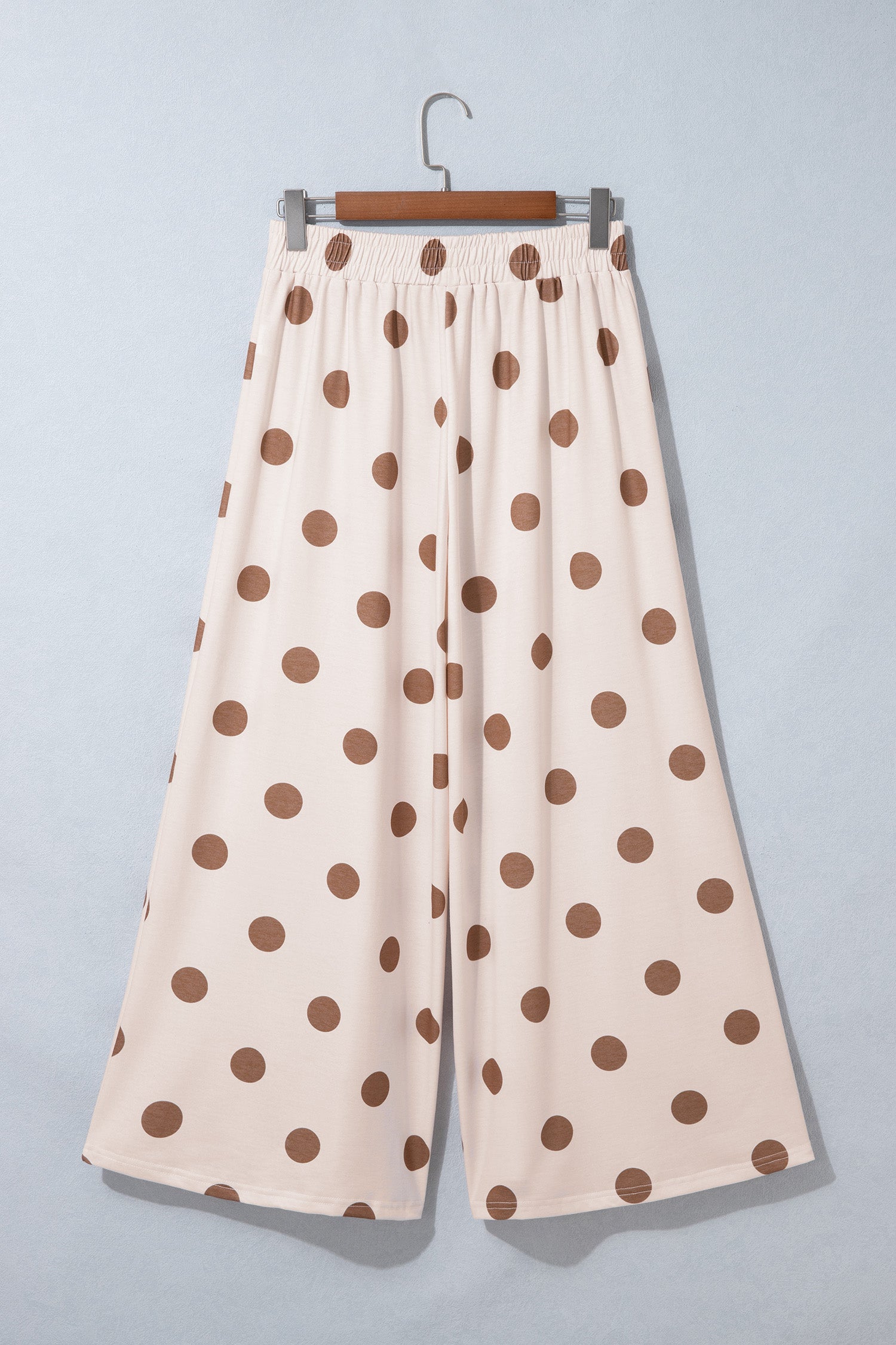Brown Polka Dot Wide Leg Elastic Waist Casual Pants