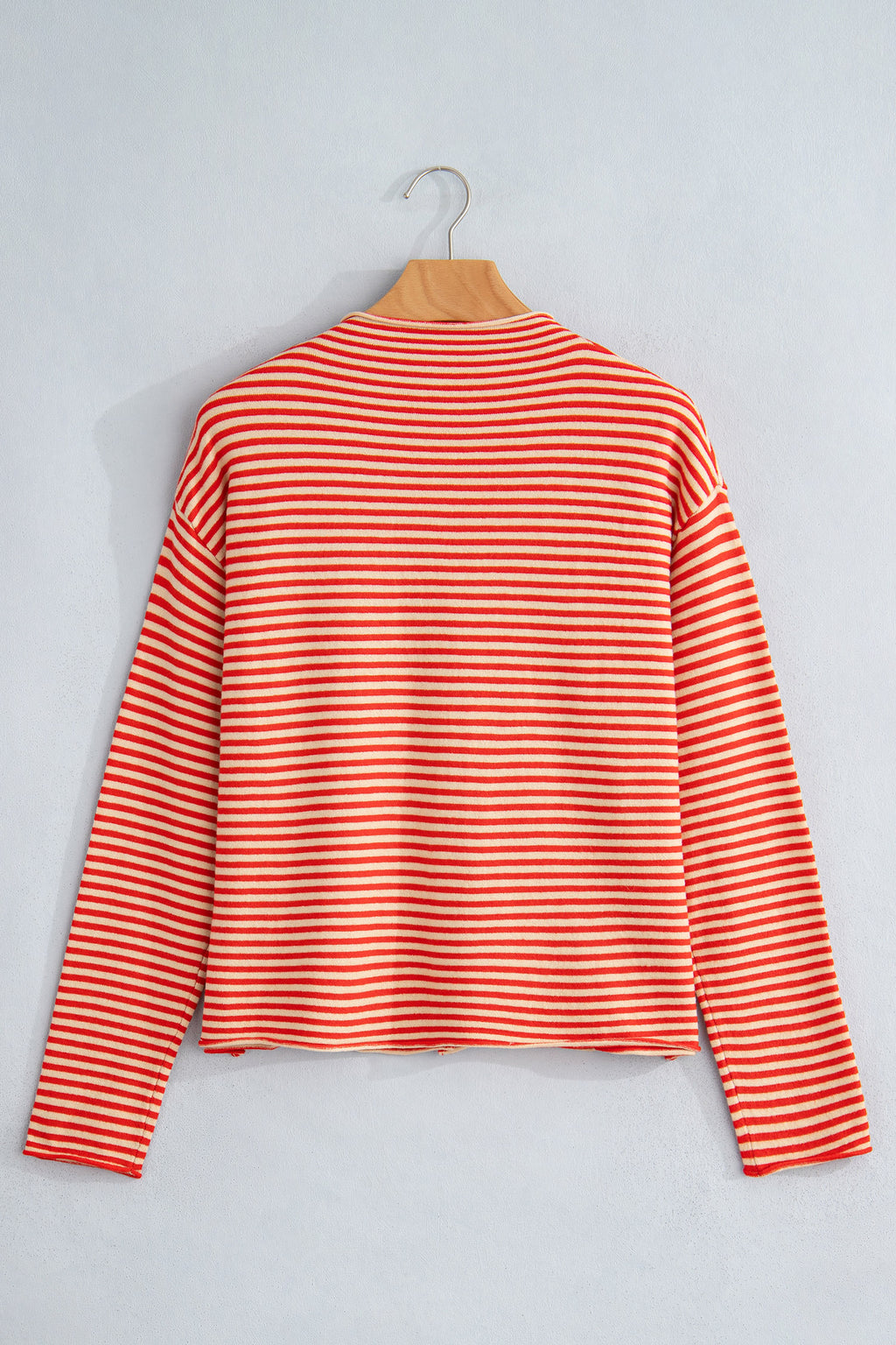 Red Stripe Striped Button Collar Long Sleeve Knit Cardigan