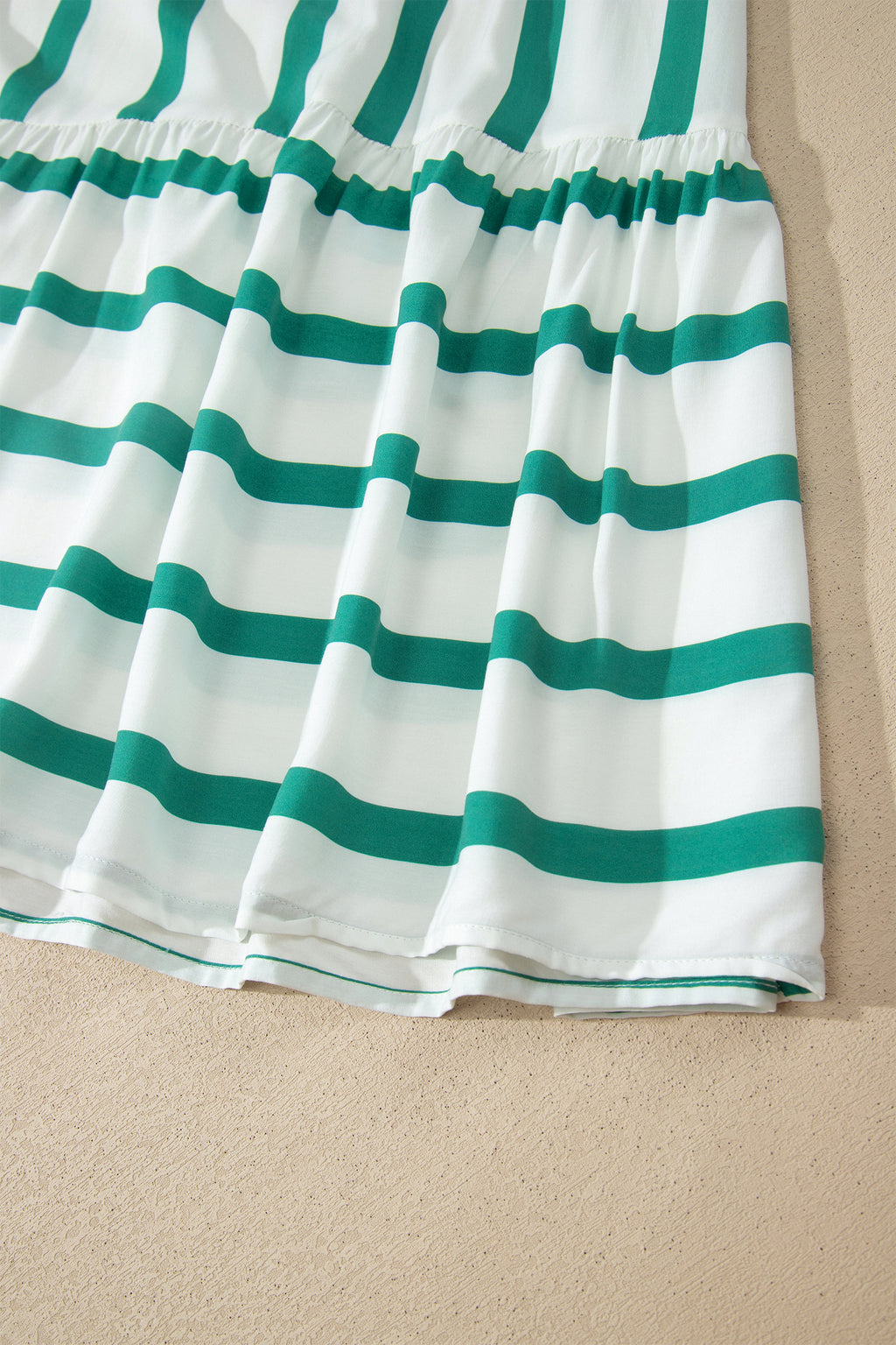 Green Stripe Ricrac Trim Notched Neck Half Sleeve Vacation Dress