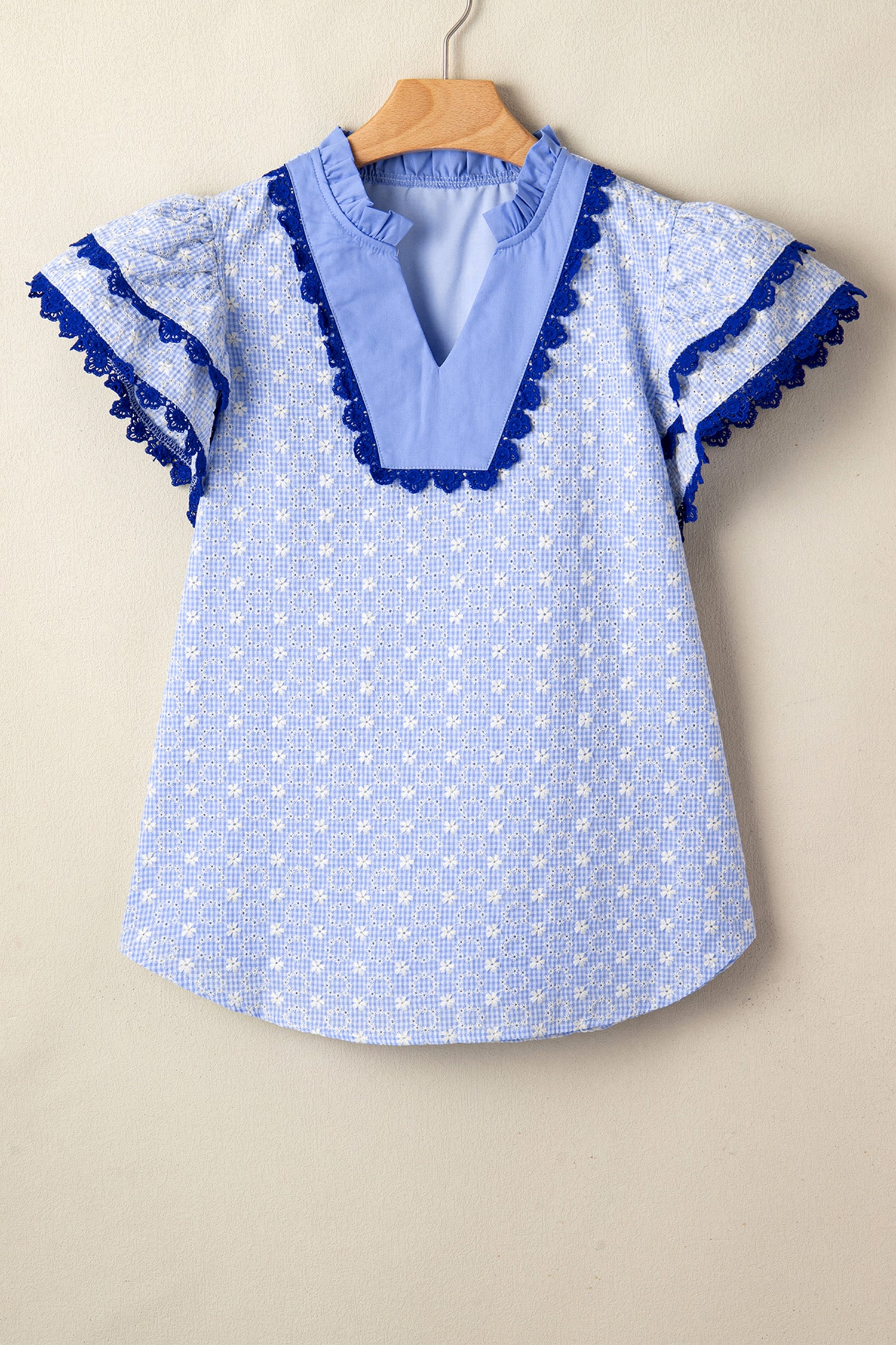 Beau Blue Flower Flutter Sleeve Blouse