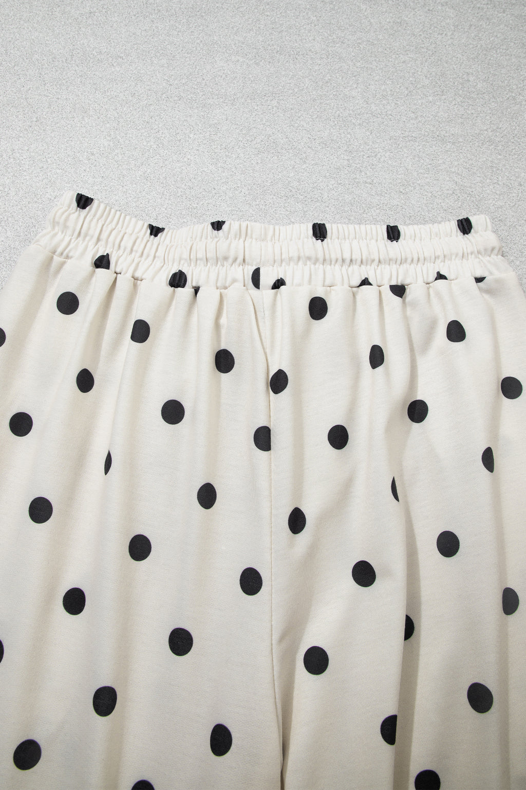 Beige Polka Dot Half Sleeve Loose Top Elastic Waist Casual Pants Set