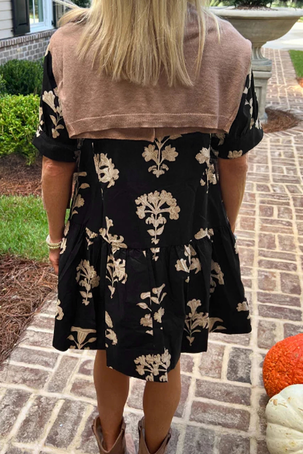 Black Frilled Floral Mini Dress