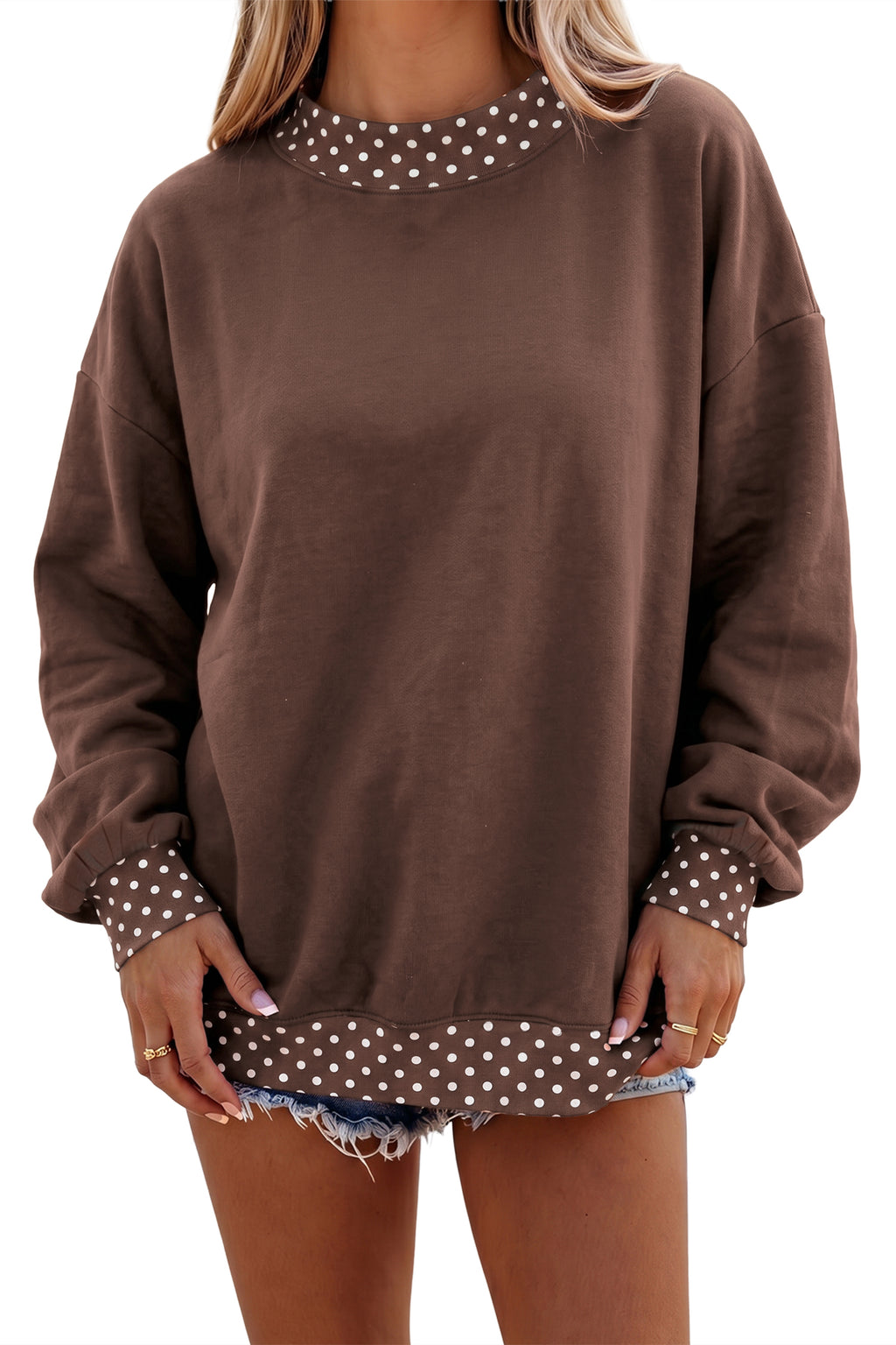 Orange Colorblock Polka Dot Contrast Trim Oversized Sweatshirt
