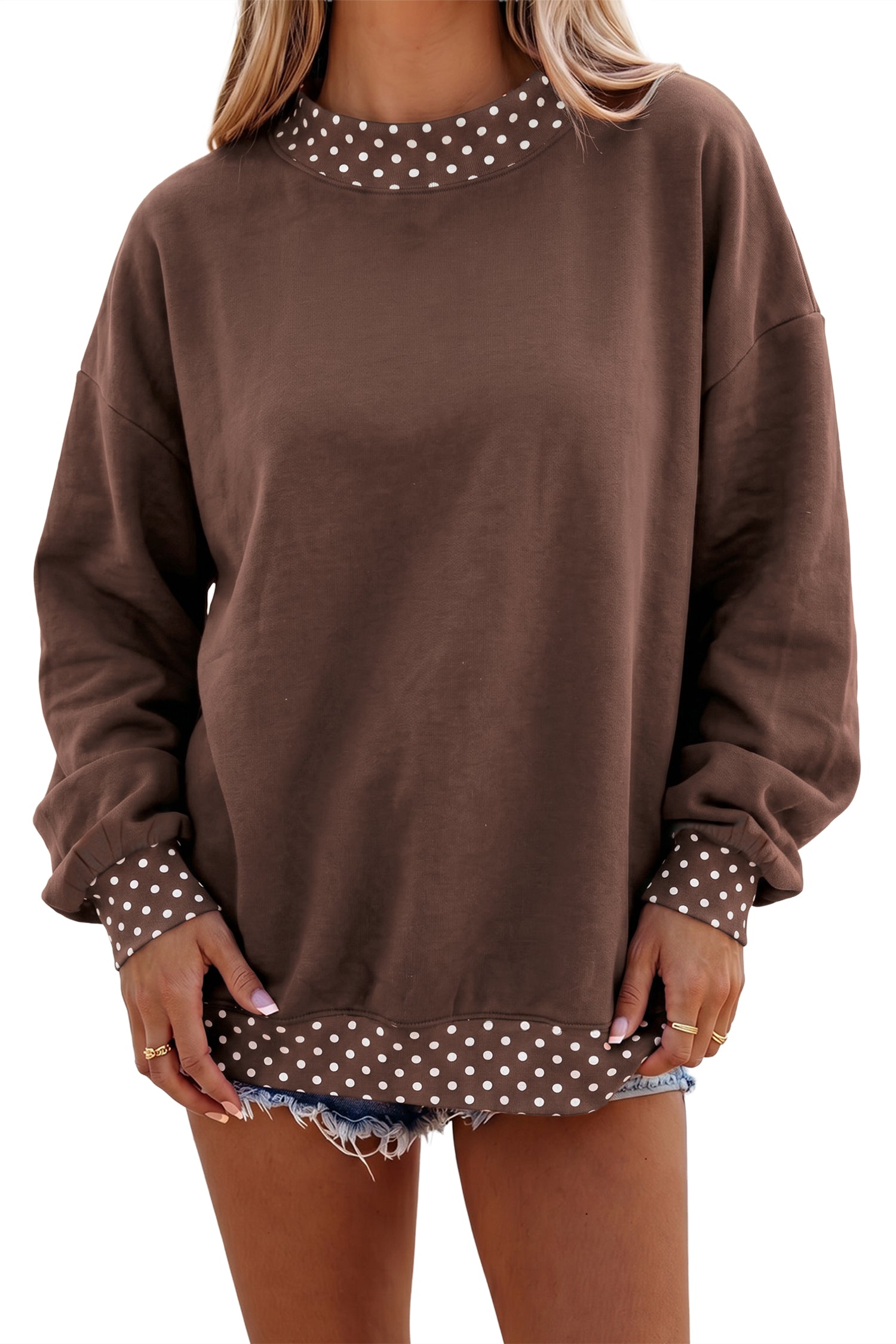Orange Colorblock Polka Dot Contrast Trim Oversized Sweatshirt