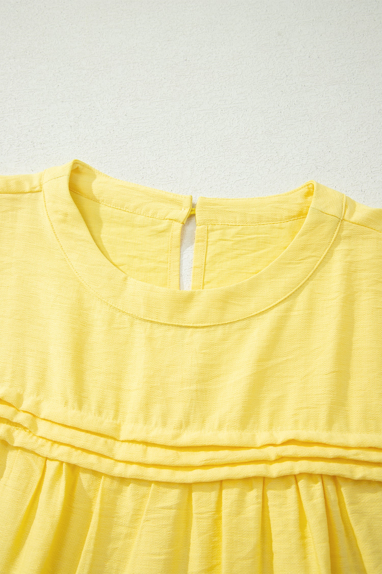Yellow Cream Tie Half Sleeve Pleated Detail Babydoll Blouse