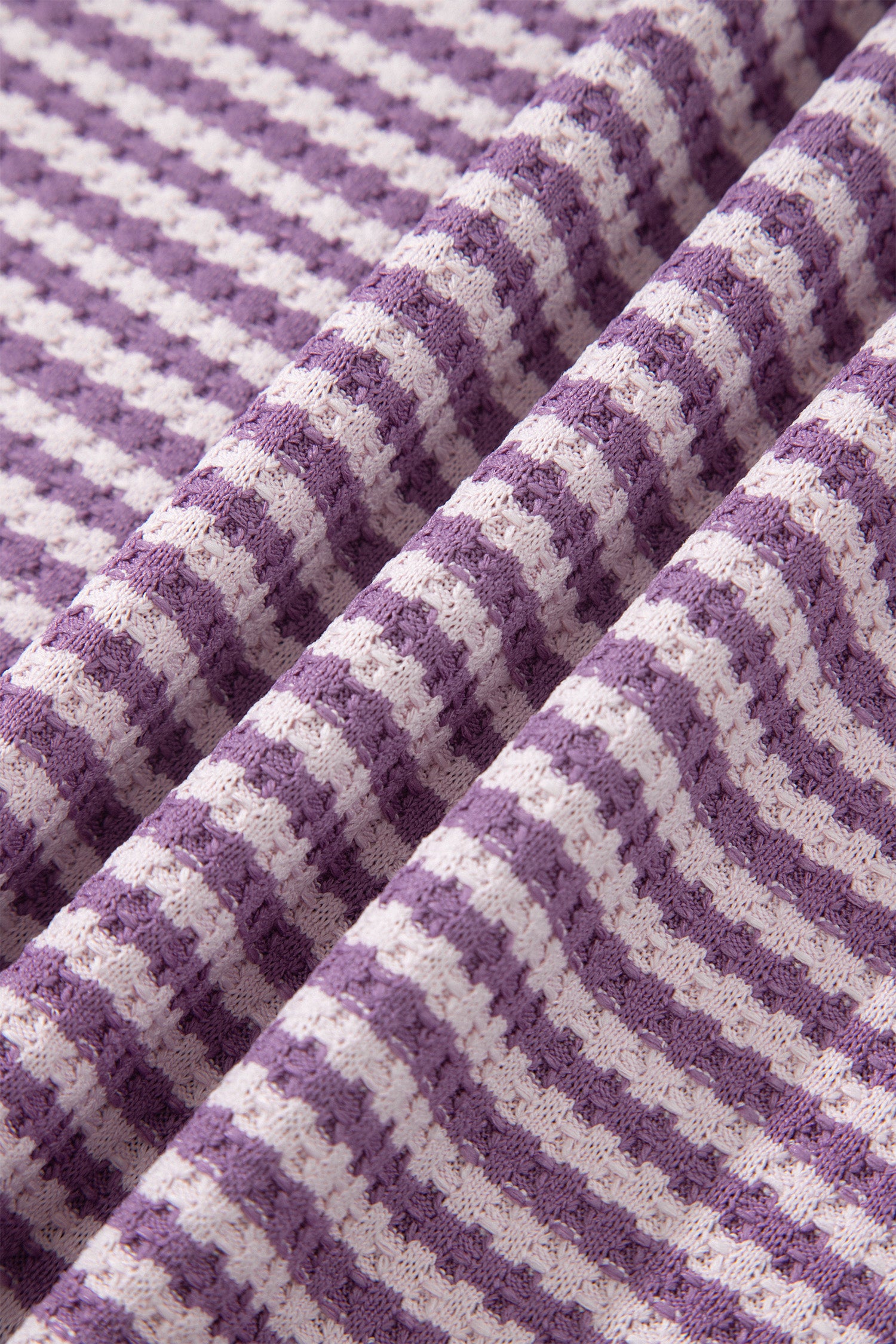 Purple Stripe Breathable Textured Knit Short 2pcs Set
