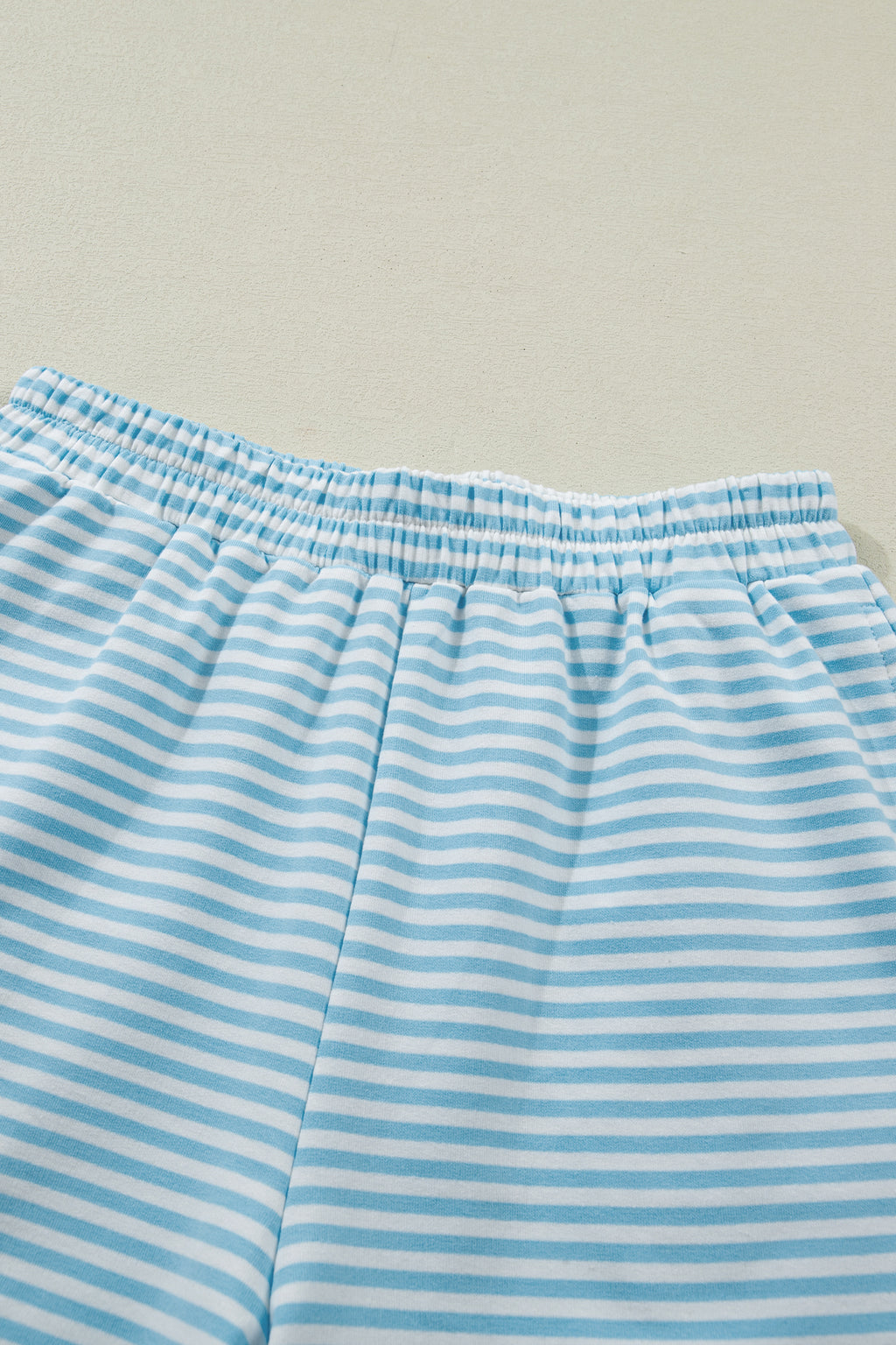 Sky Blue Stripe Casual 2pcs Short Set