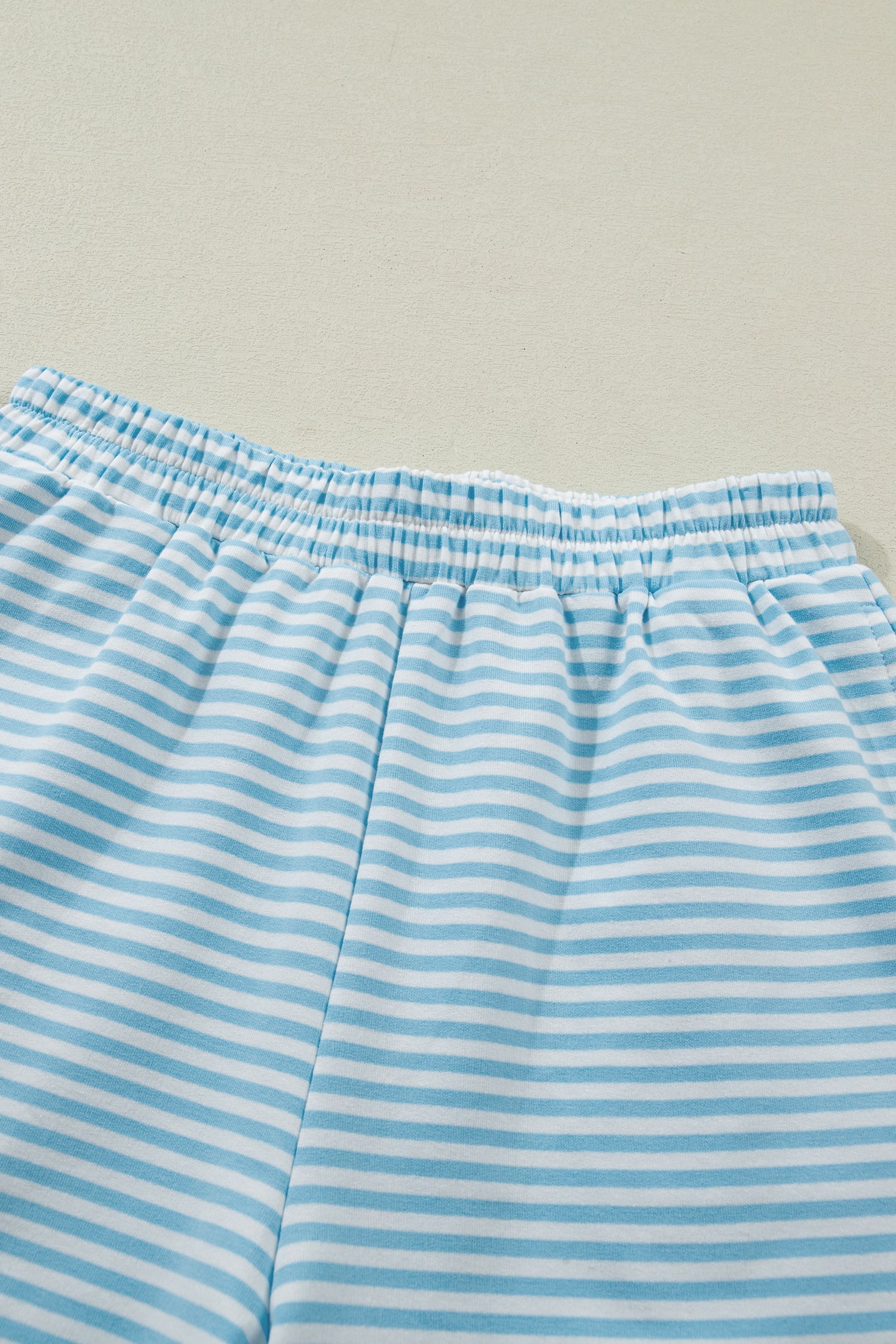 Sky Blue Stripe Casual 2pcs Short Set