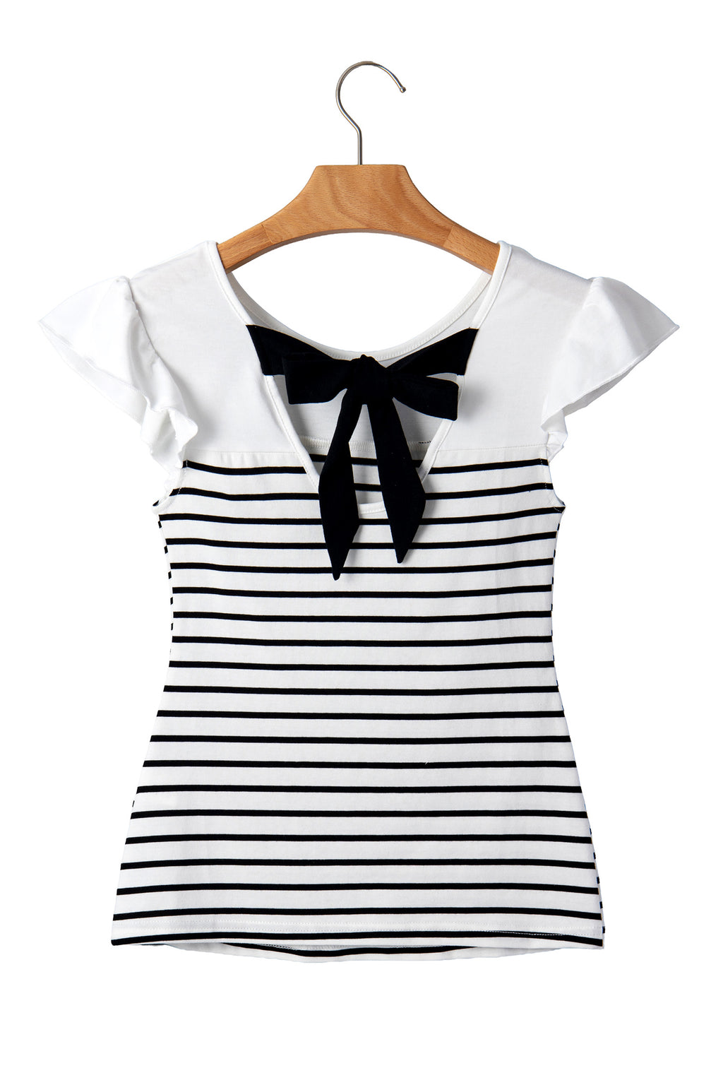 White Stripe Contrast Knot Back Ruffle Trim Tank Top