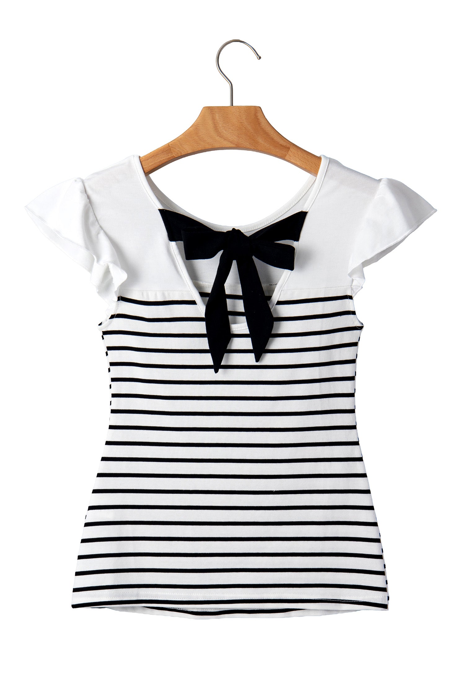 White Stripe Contrast Knot Back Ruffle Trim Tank Top