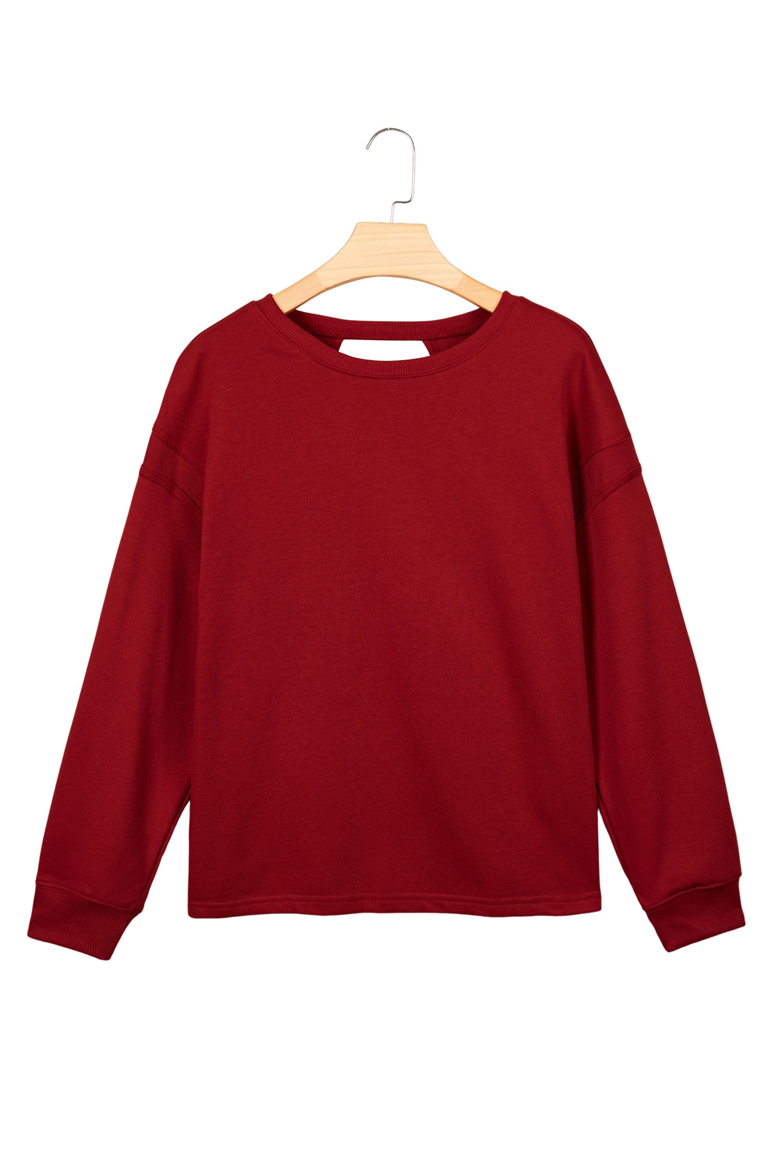 Racing Red Ribbed Detail Drop Shoulder Cutout Back Sweatshirt