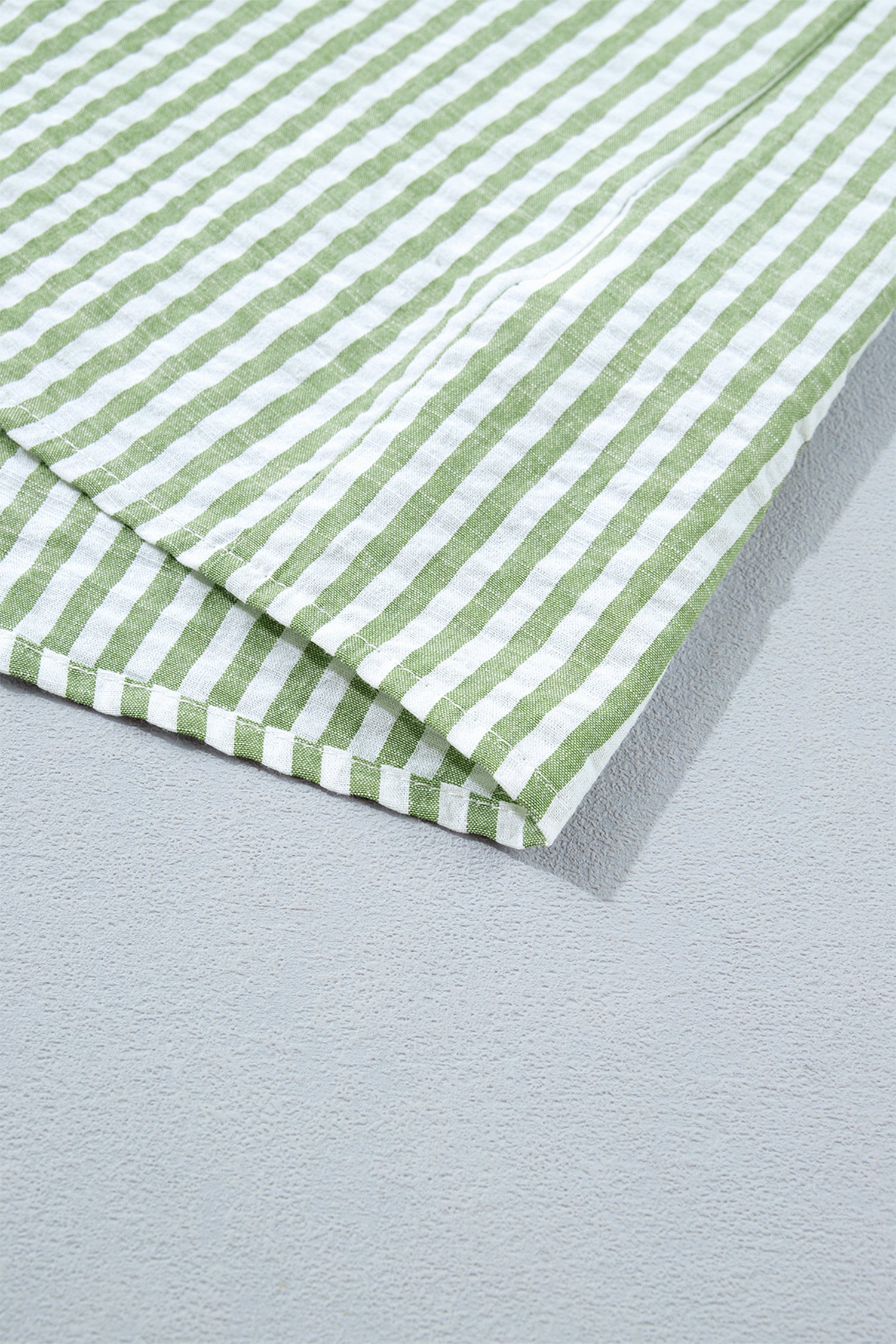 Green Stripe Shirt Collar Half Sleeve Blouse