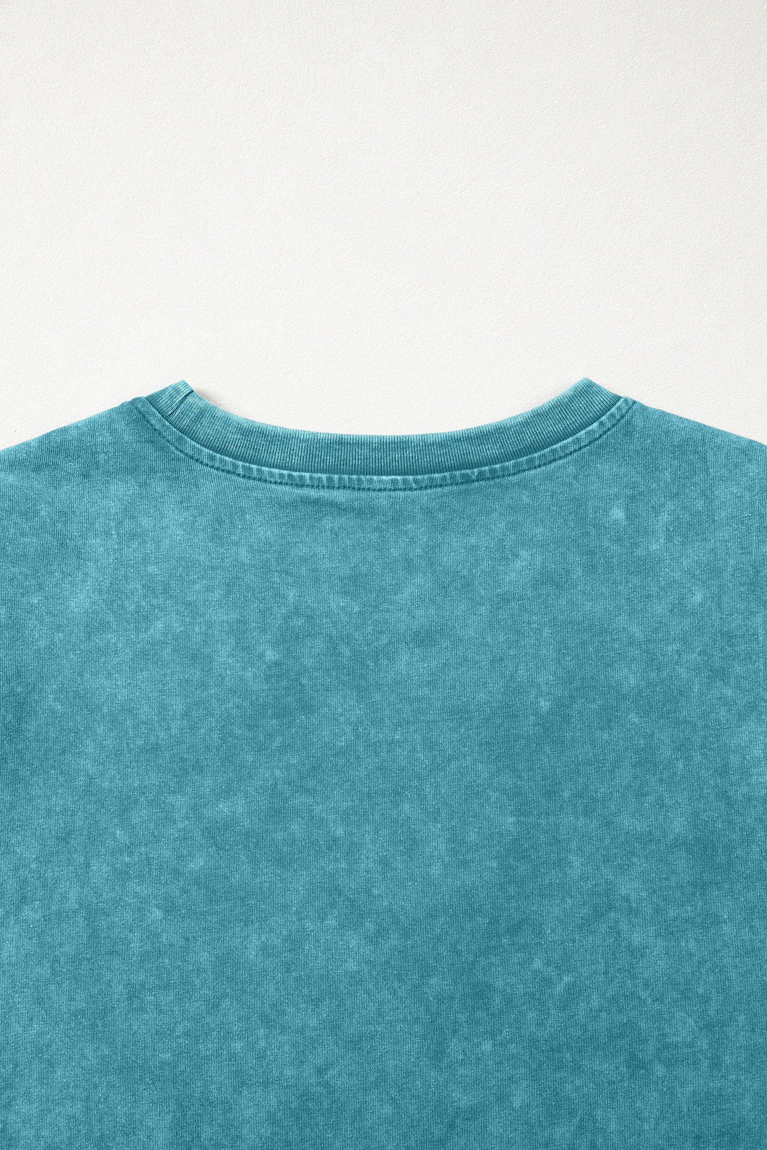 Turquoise Mineral Wash Western Embroidered Detail Short Puff Sleeve Cotton Tee