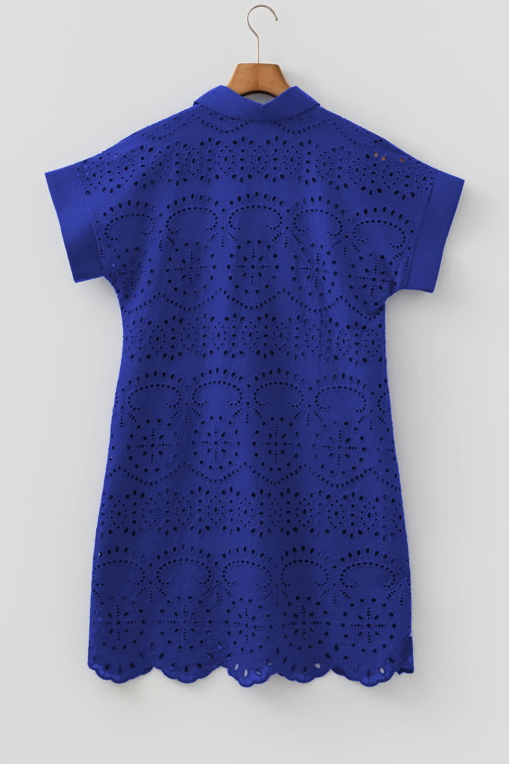 White Solid Color Eyelet Embroidered T Shirt Mini Dress