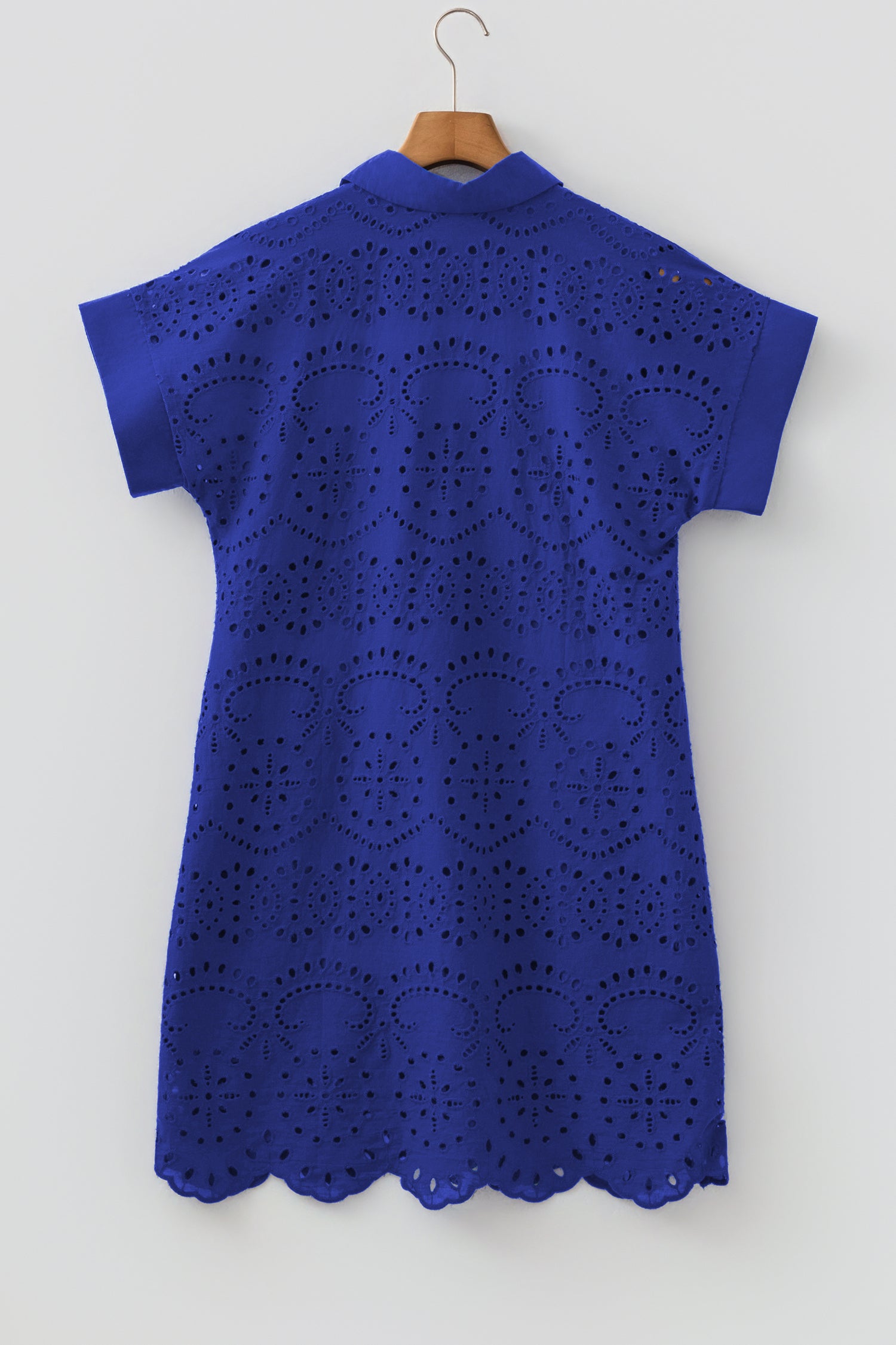 White Solid Color Eyelet Embroidered T Shirt Mini Dress