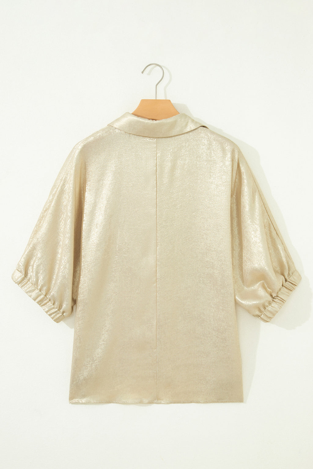 Myosotis Collared V Neck Half Sleeve Metallic Top