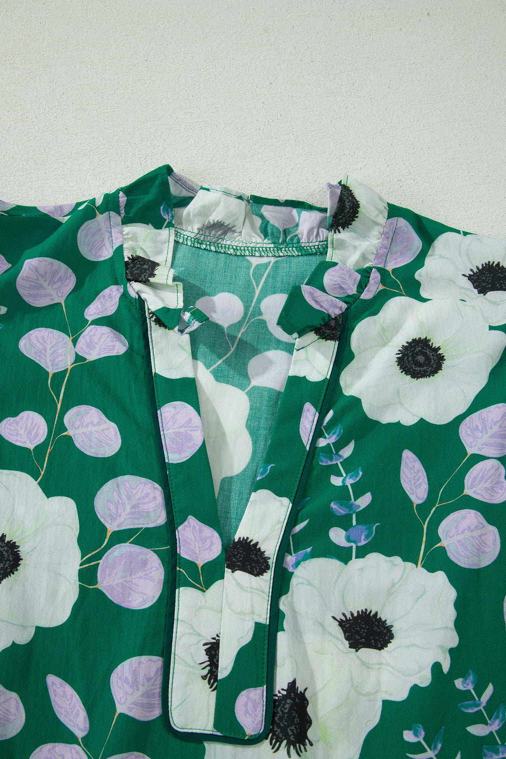 Green V Neck Ruffled Short Sleeve Flower Maxi Dress