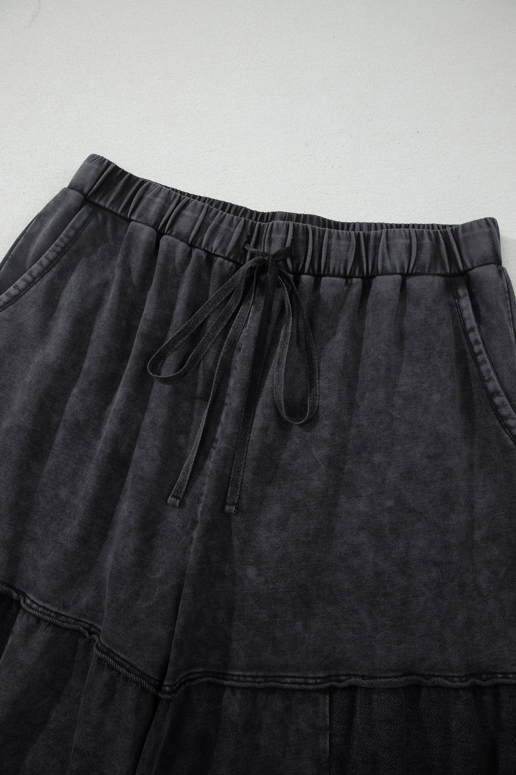 Black Plus Size Mineral Wash Exposed Seam Patchwork Drawstring Loose Pants
