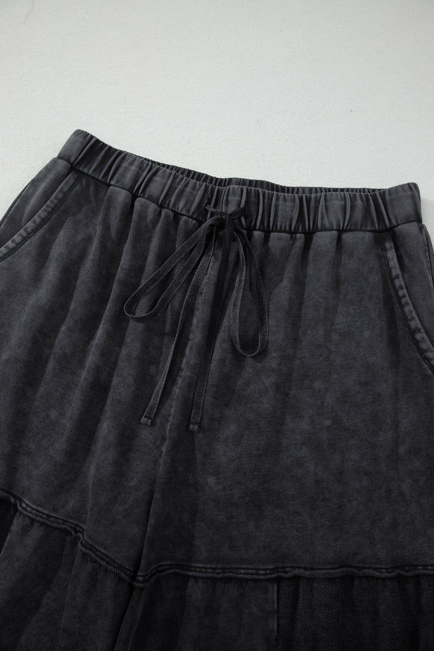 Black Plus Size Mineral Wash Exposed Seam Patchwork Drawstring Loose Pants