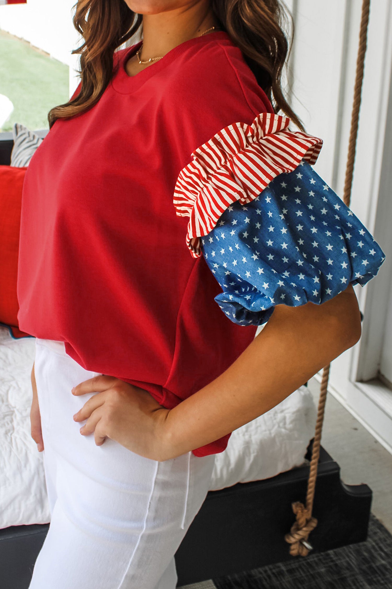 Star Spangled Ruffle Sleeve Top