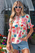Beige Vibrant Summer Floral Blouse