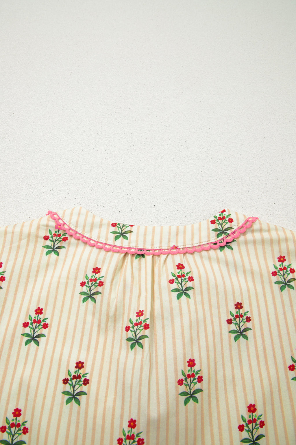 Apricot Striped Floral Short Dress