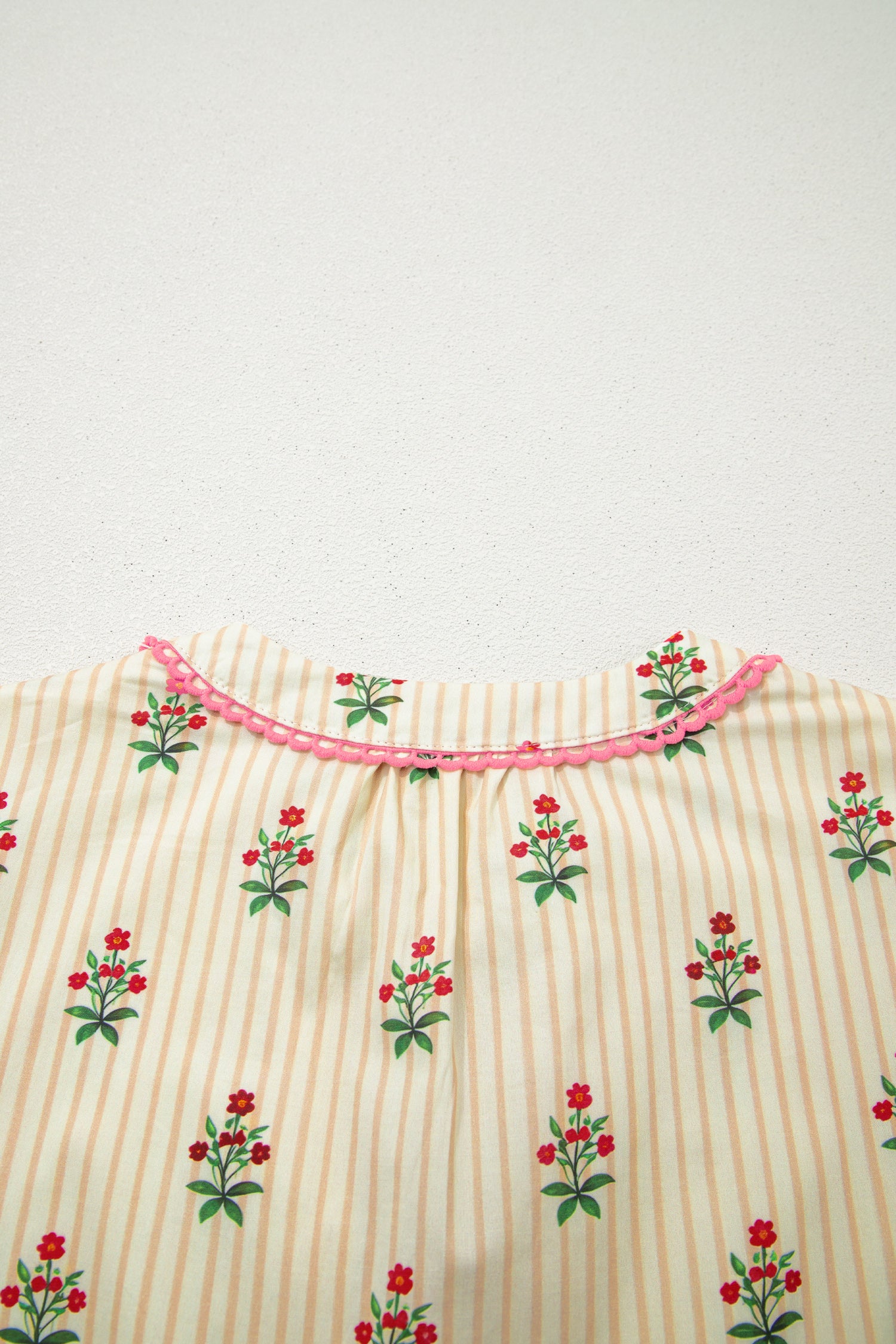 Apricot Striped Floral Short Dress