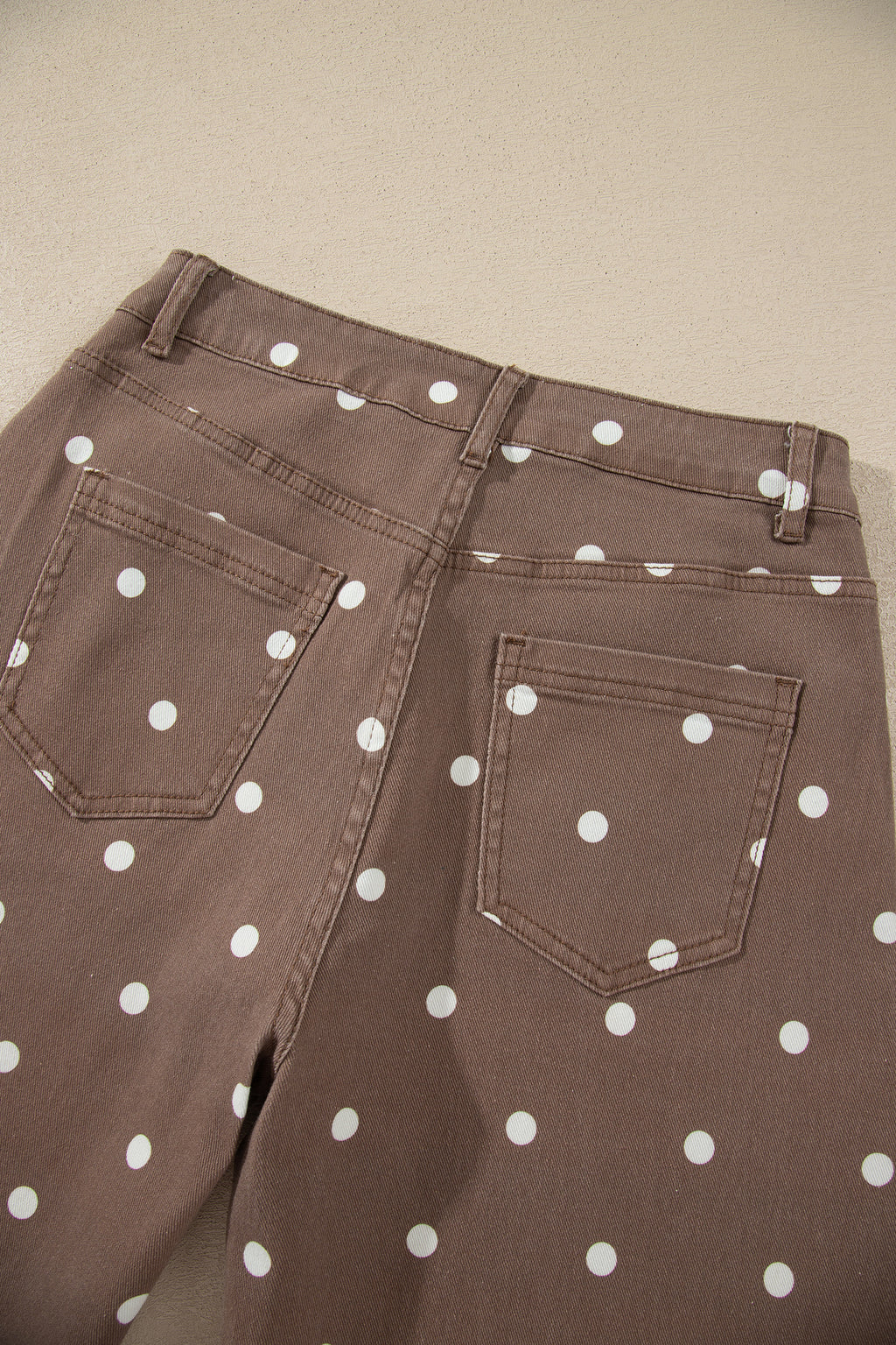 Brown Tailored Seam Polka Dot Print Barrel Casual Jeans