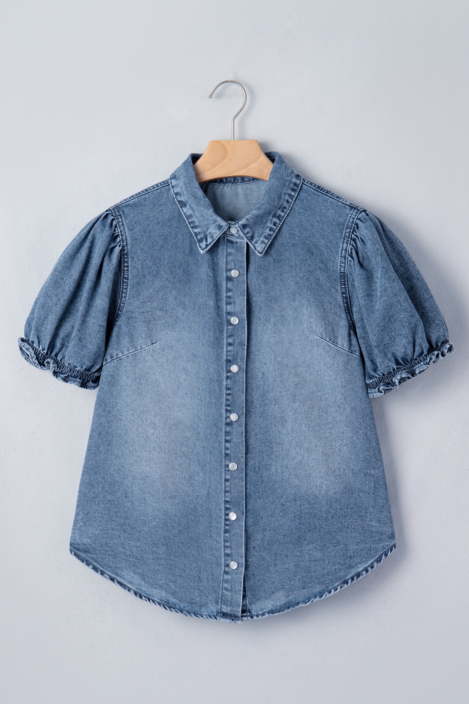 Frilled Short Sleeve Denim Shirt