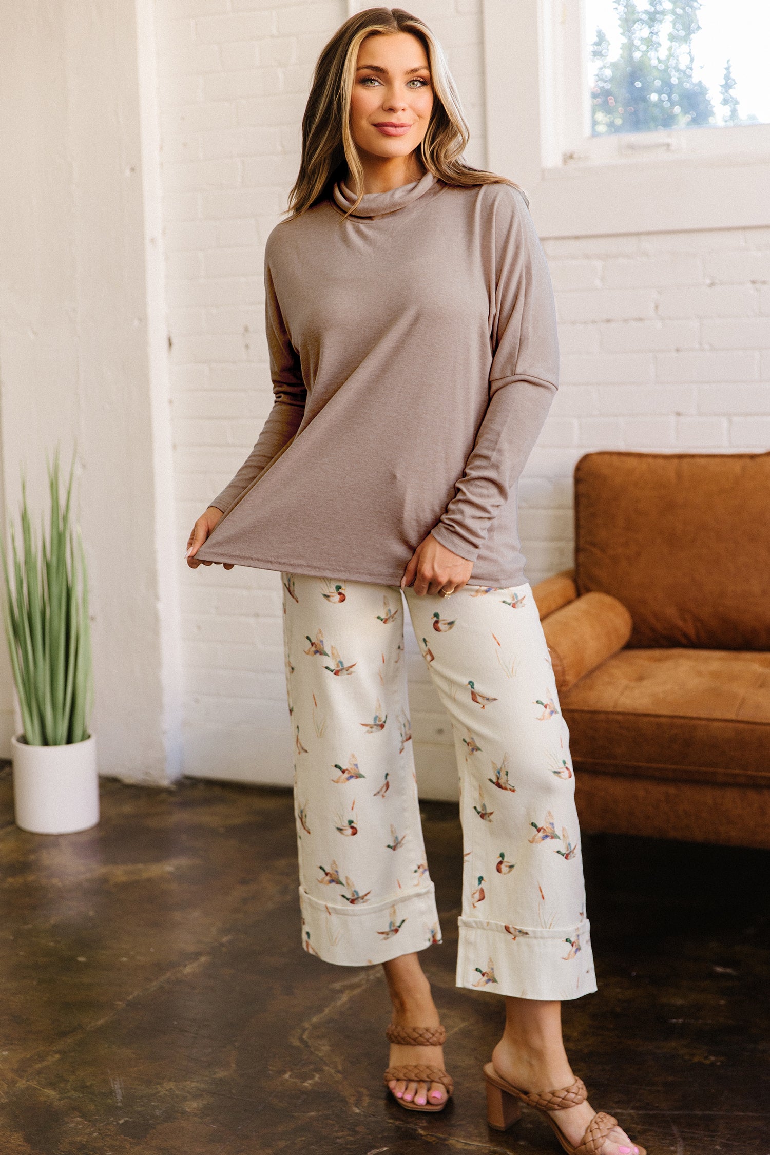 Smoke Gray High Neck Long Sleeve Shift Blouse