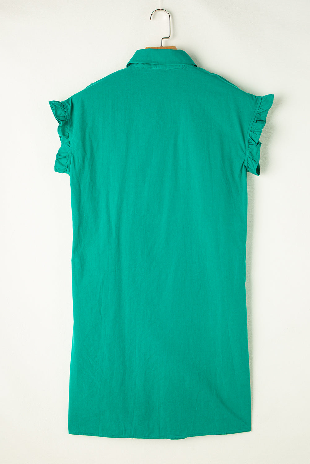 Shirred Ruffle Sleeve Button Up Short Dress