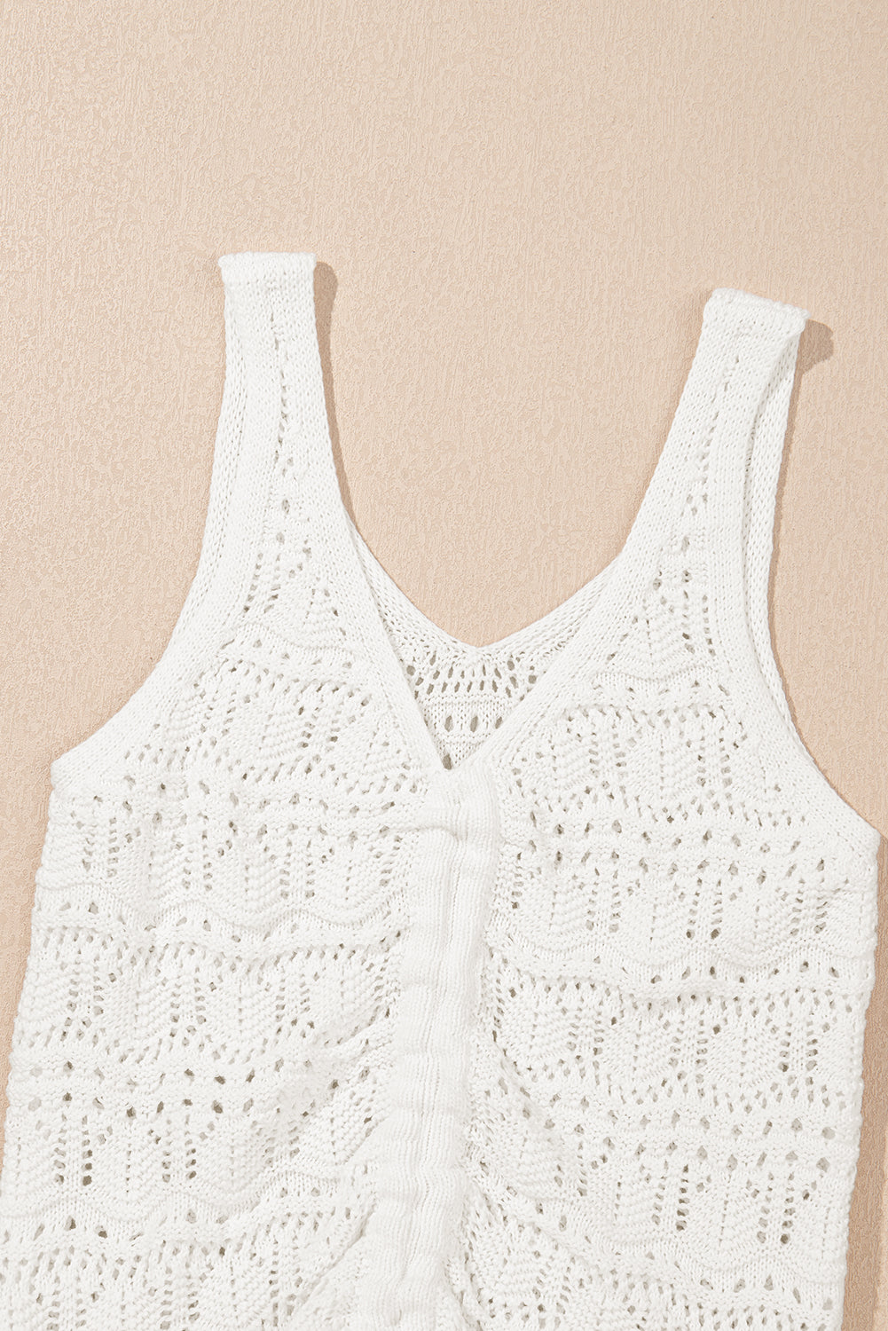 Beige Trendy Hollowed Knit V Neck Drawstring Sweater Vest