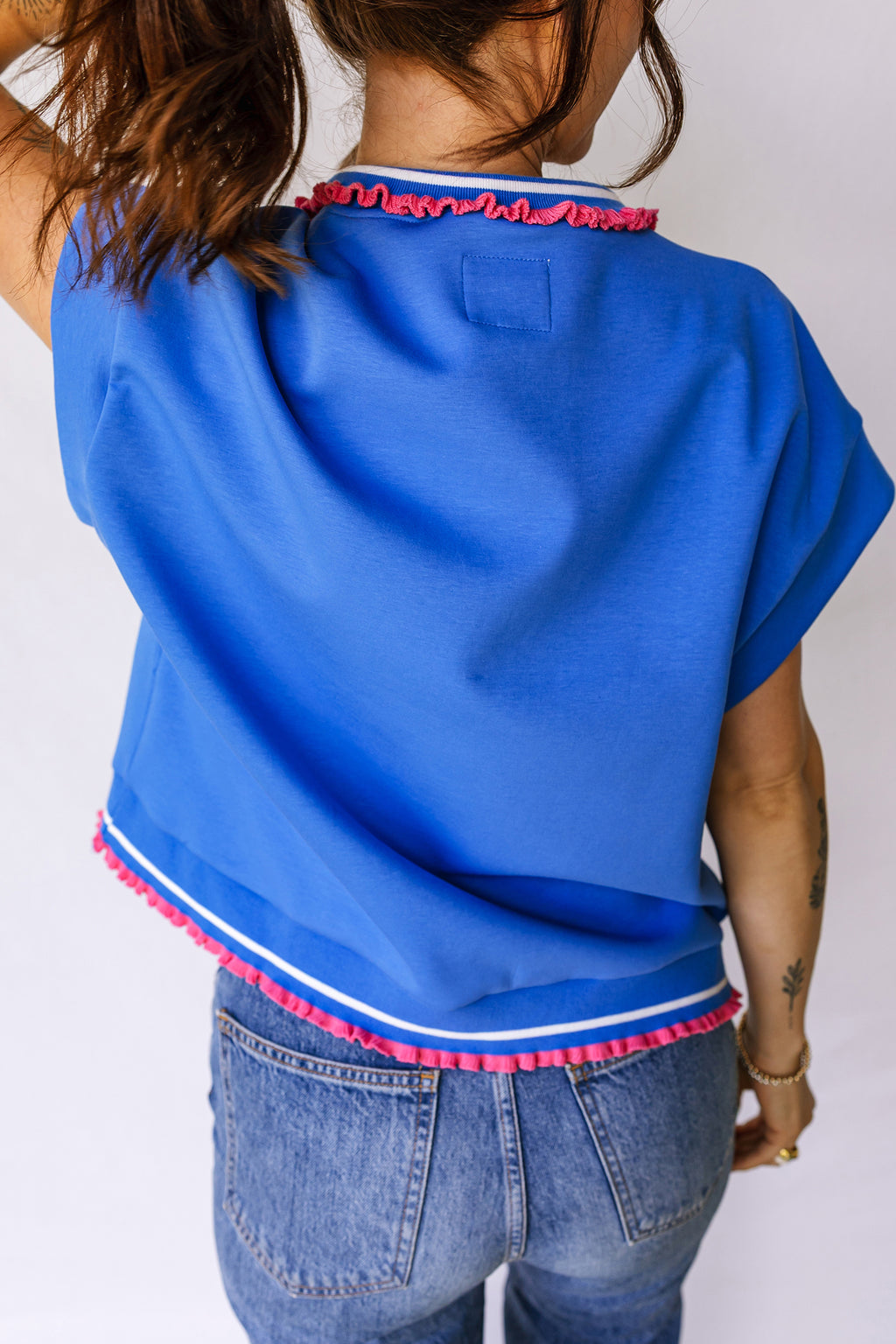 Sky Blue Collared Short Sleeve Knit Top