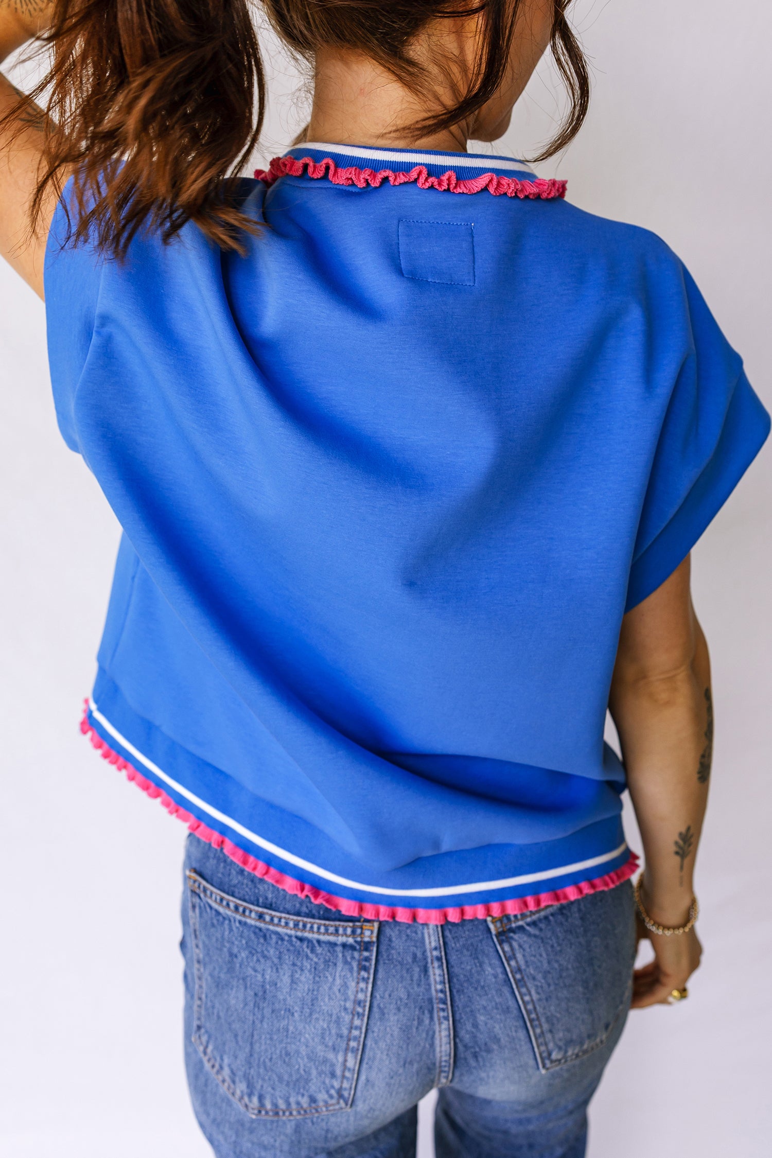 Sky Blue Collared Short Sleeve Knit Top