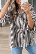 Black Striped Half Sleeve Button-Up Shirt