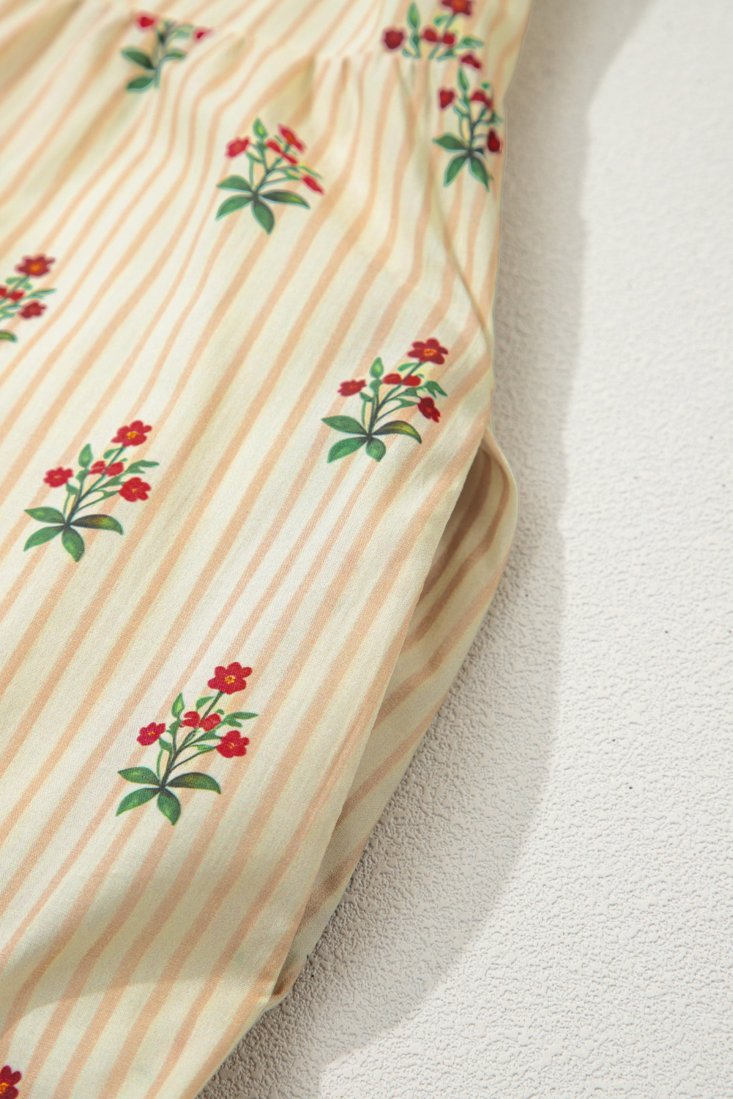 Apricot Striped Floral Short Dress