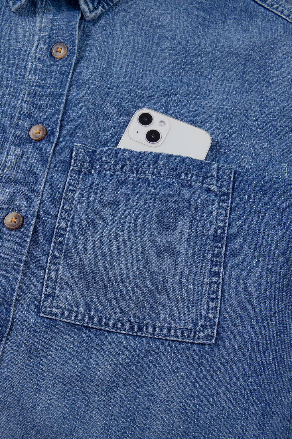 Dusk Blue Three Quarter Sleeve Button Front Loose Denim Shirt