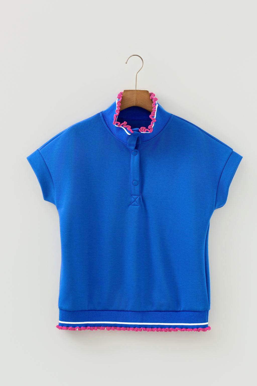Sky Blue Collared Short Sleeve Knit Top