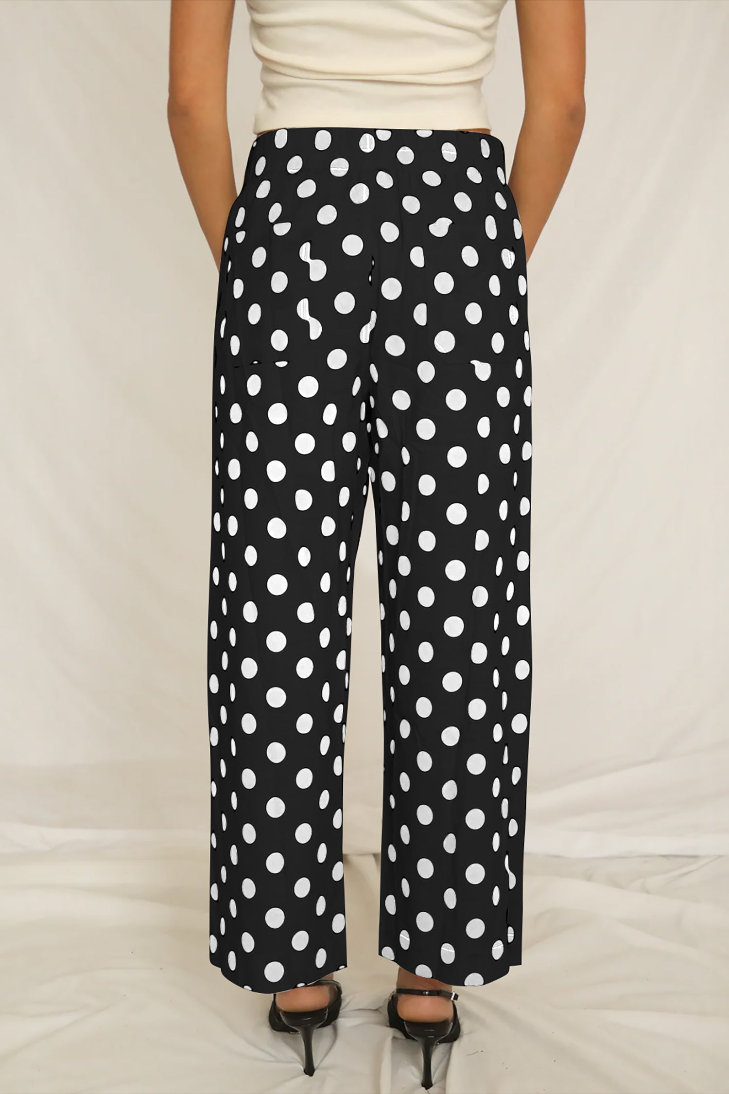 Polka Dot Mid-rise Straight Leg Pants