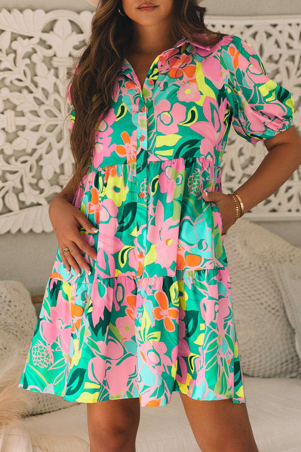 Green Floral Babydoll Dress